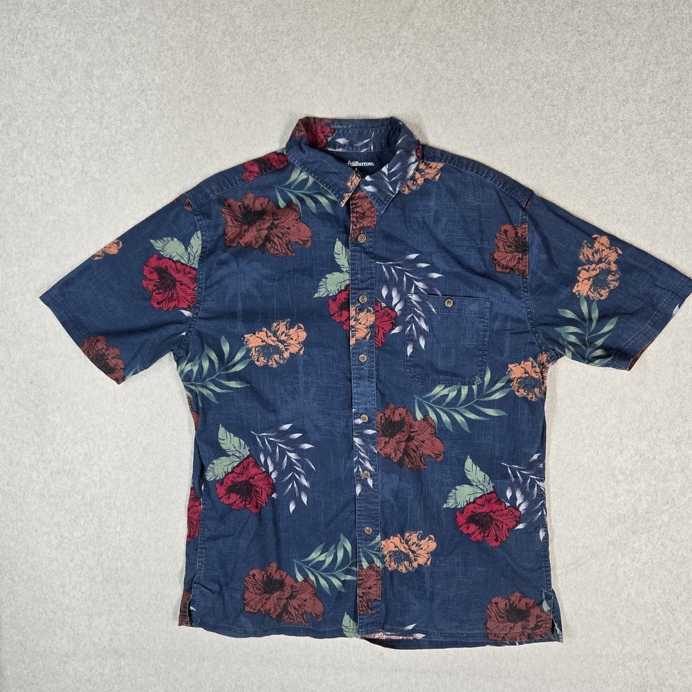 Croft & Barrow Men Button Up Shirt L Blue Shirt Floral Hawaiian Shirt